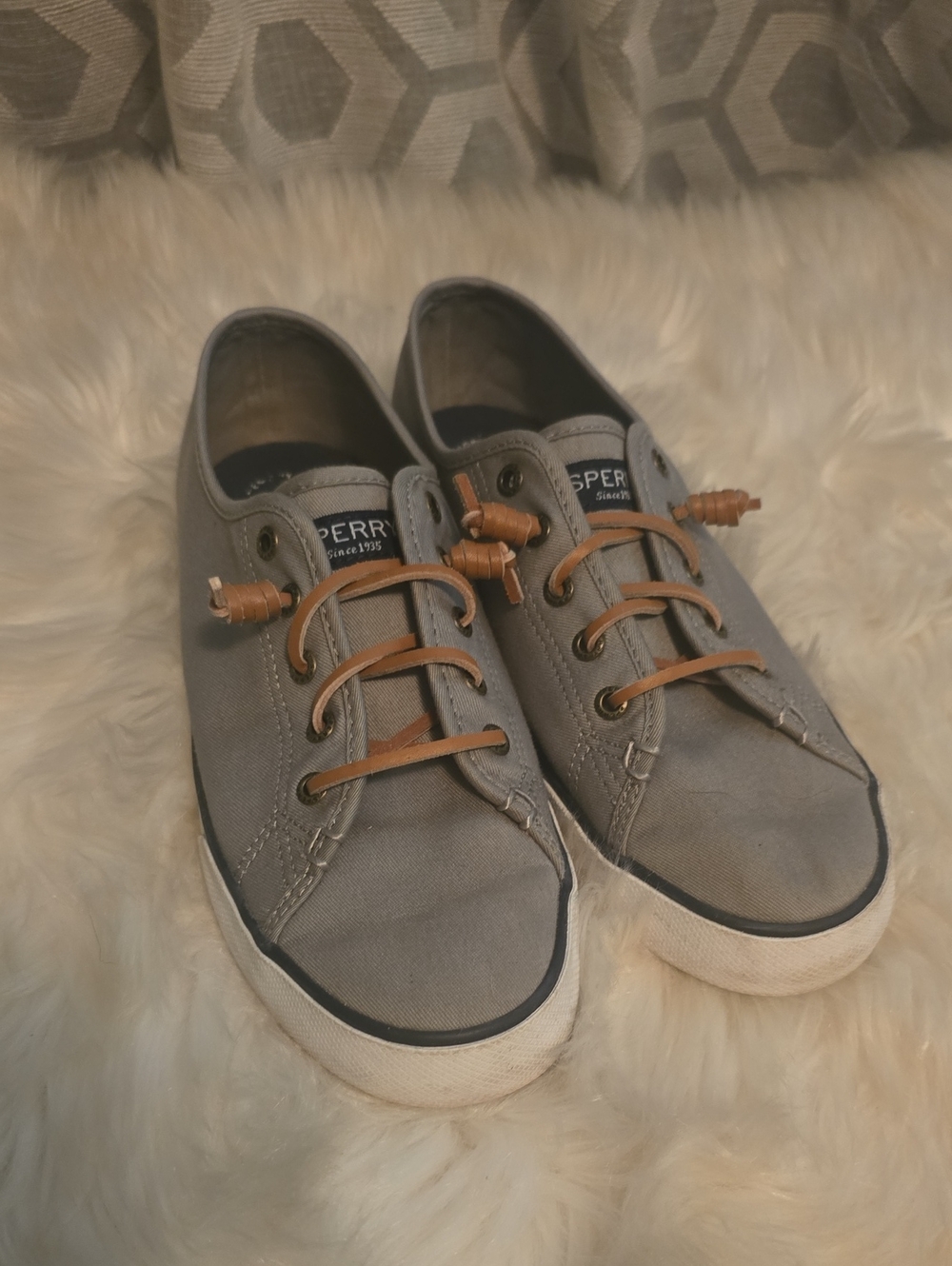 Sperry Topsider Gray Canvas Sneakers with Leather Laces